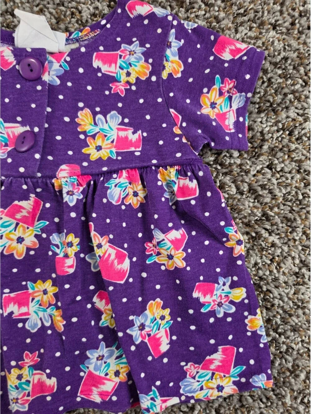 Vtg 1990s Girls Sz 3T Short Sleeve Loose Fit T Shirt Bright Purple Floral